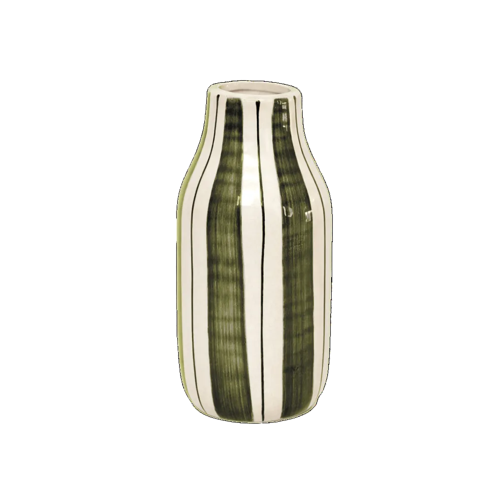 Vase rayé GM - Blanc et kaki