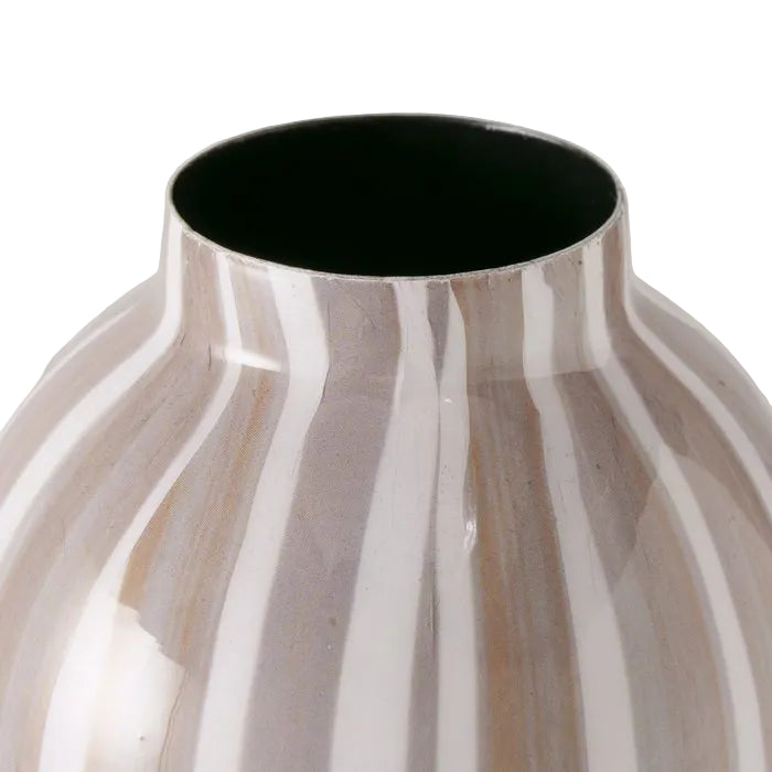 Vase rayé MM - Blanc et beige