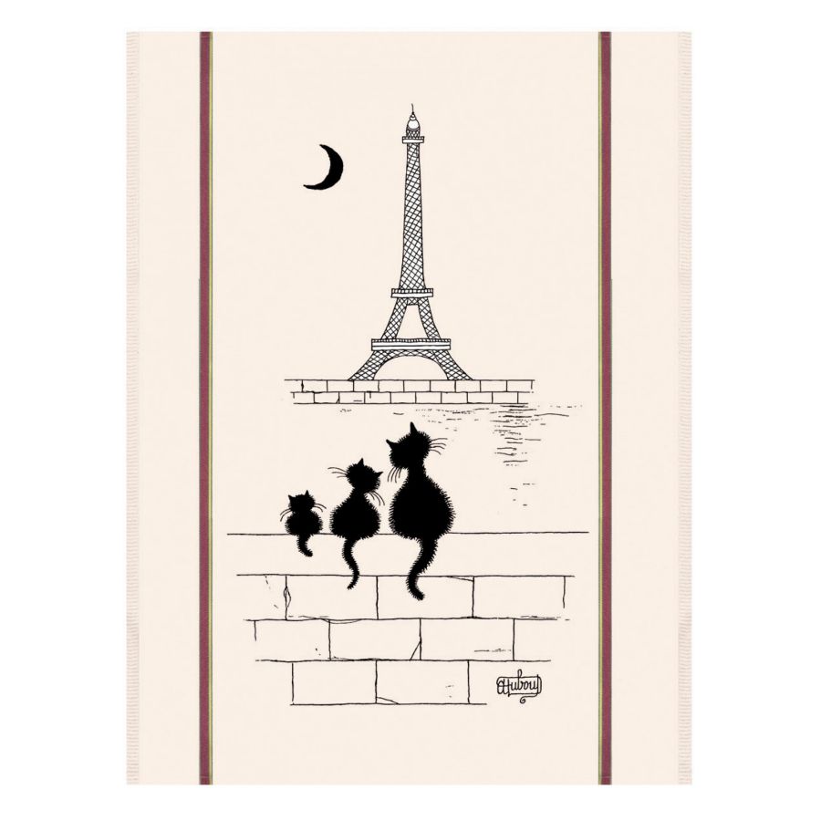 Torchon chat La Tour Eiffel - Ecru