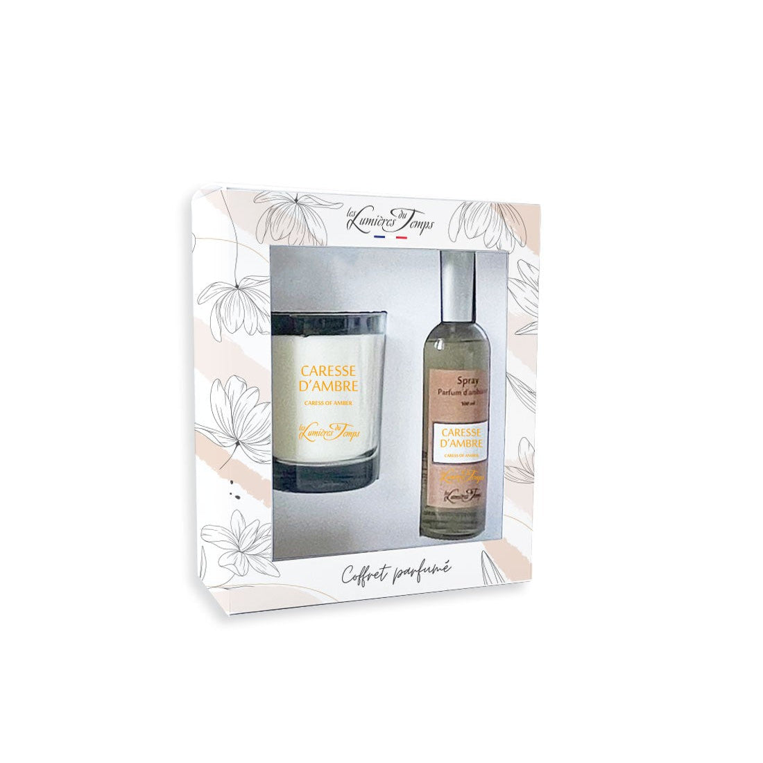 Coffret bougie 180gr + spray 100ml caresse d'ambre
