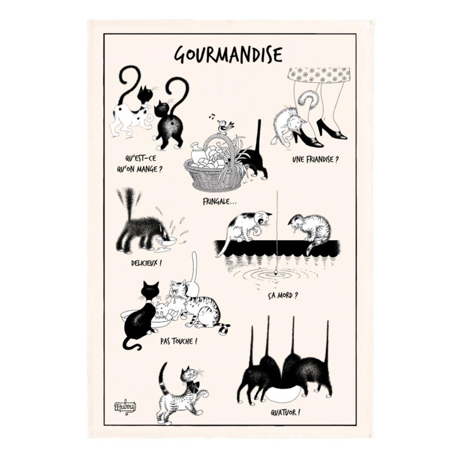 Torchon chat la gourmandise - Ecru