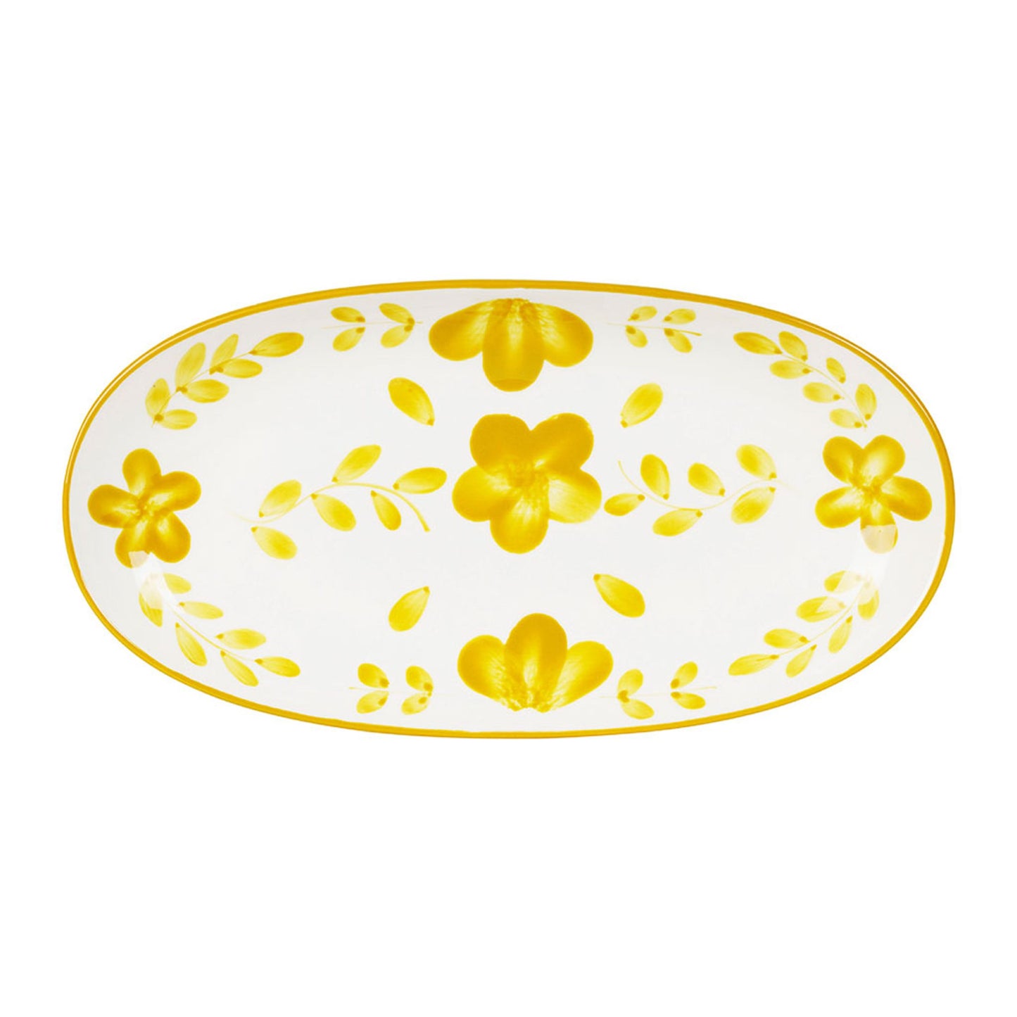 Plat ovale en grès jaune et blanc