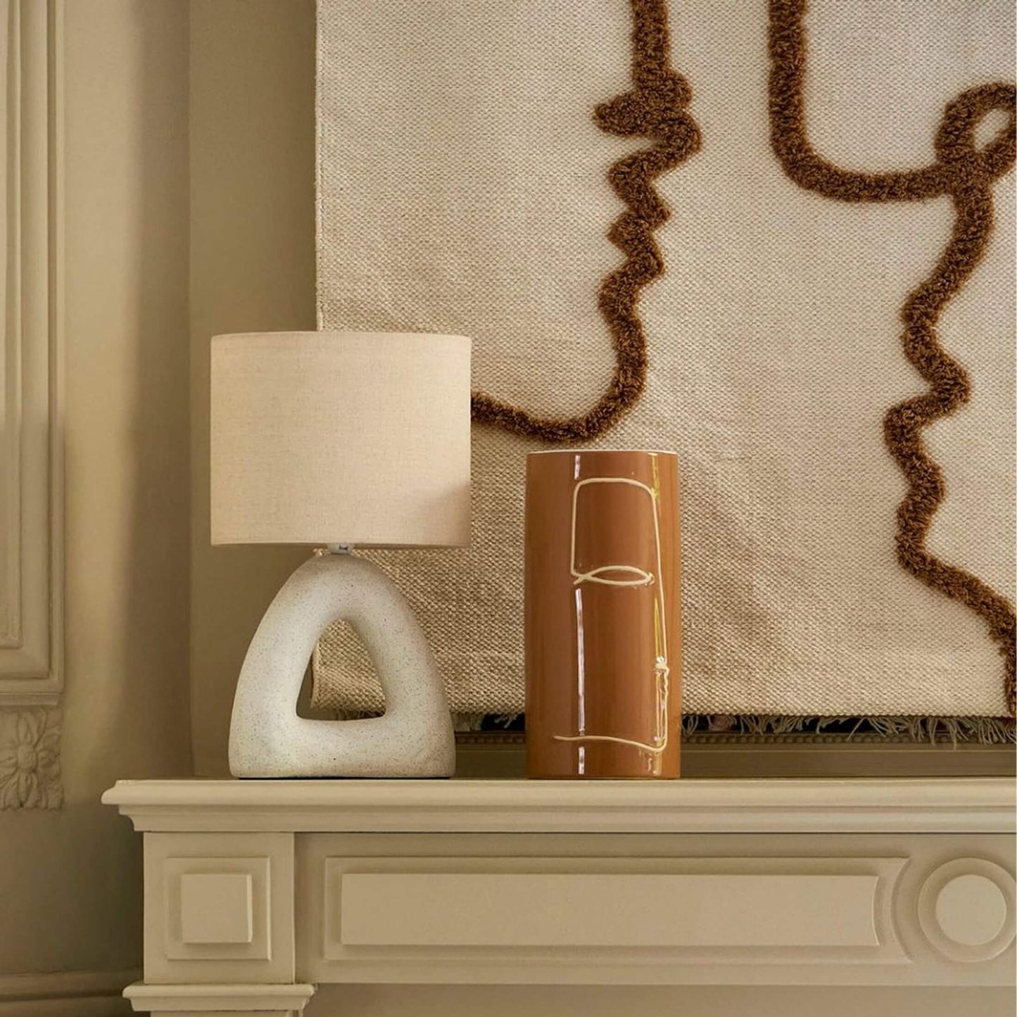 Lampe en coton et céramique blanc