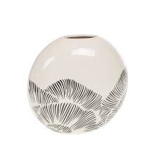Vase boule aplati - Blanc et noir