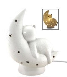 Lampe veilleuse chat sur lune - Blanc
