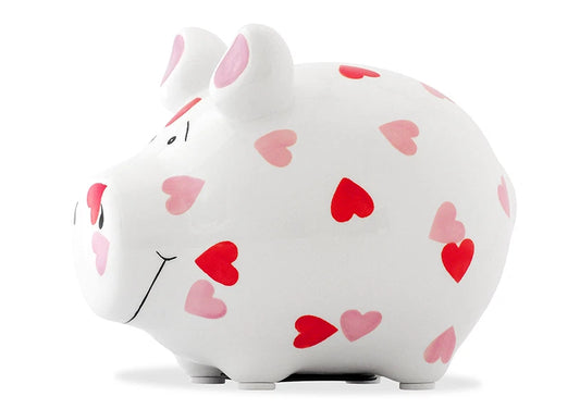 Tirelire cochon coeur - Blanc rose et rouge