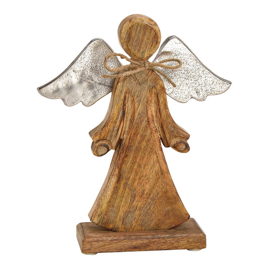 Ange sur socle - Naturel et argent