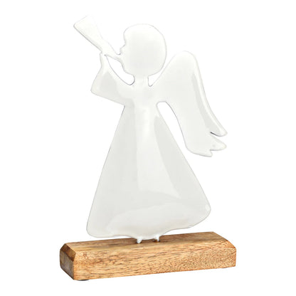 Ange métal sur socle - Blanc et naturel