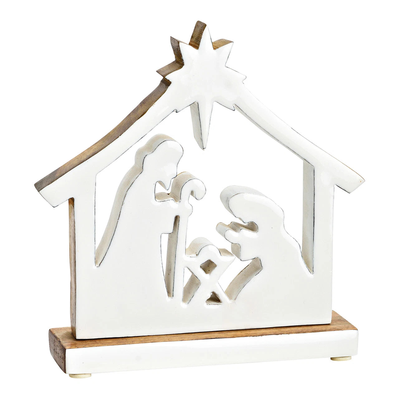 Crèche sur socle - Naturel et blanc