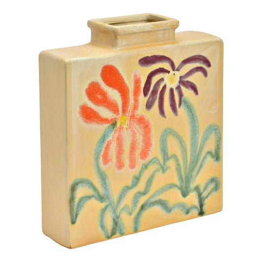 Vase fleurs abstraite - Beige vert orange violet