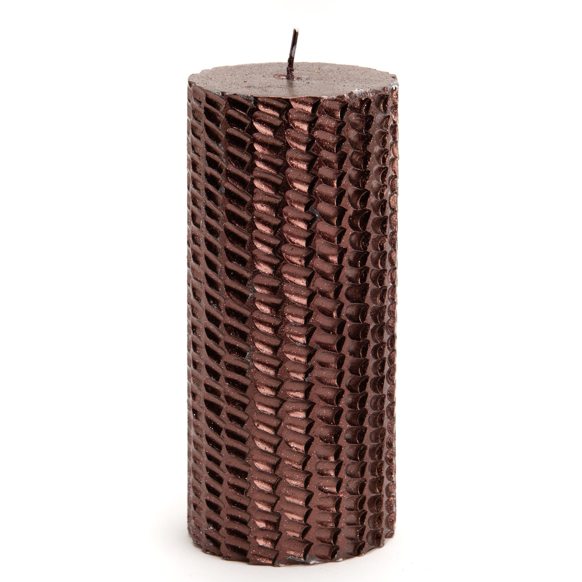 Bougie cylindrique en relief GM - Marron pailleté