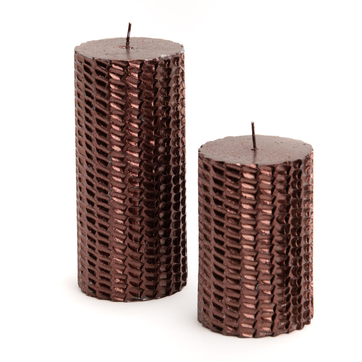 Bougie cylindrique en relief GM - Marron pailleté