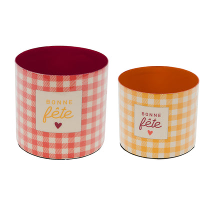 Cache pot Bonne Fête GM - Vichy rouge