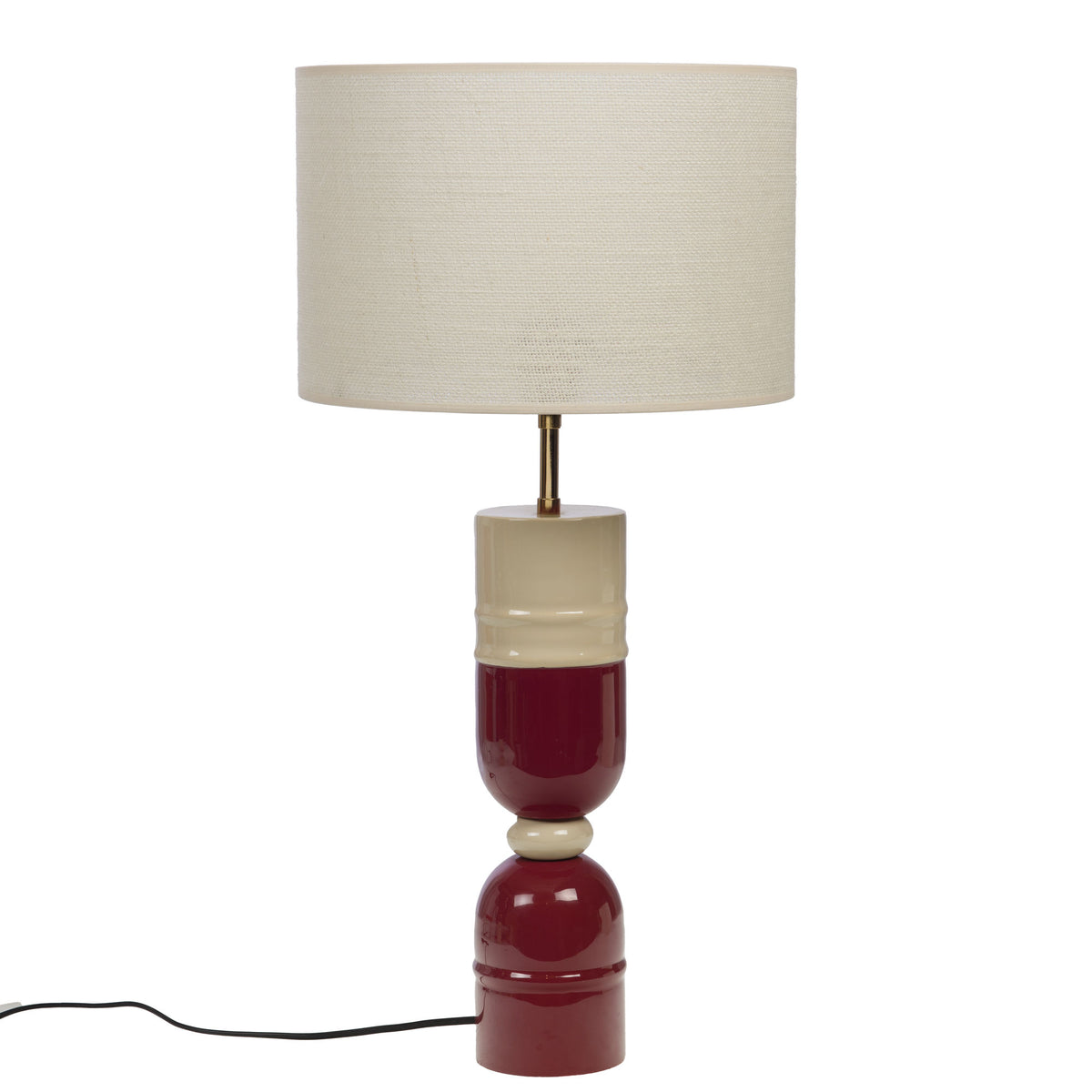 Lampe à poser en métal - Crème et bordeaux