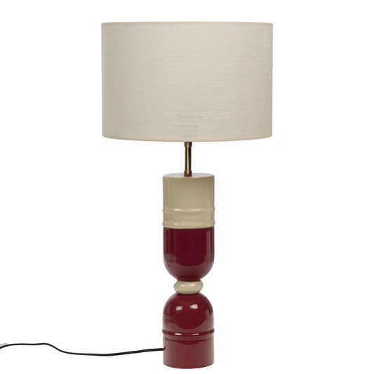 Lampe à poser en métal - Crème et bordeaux