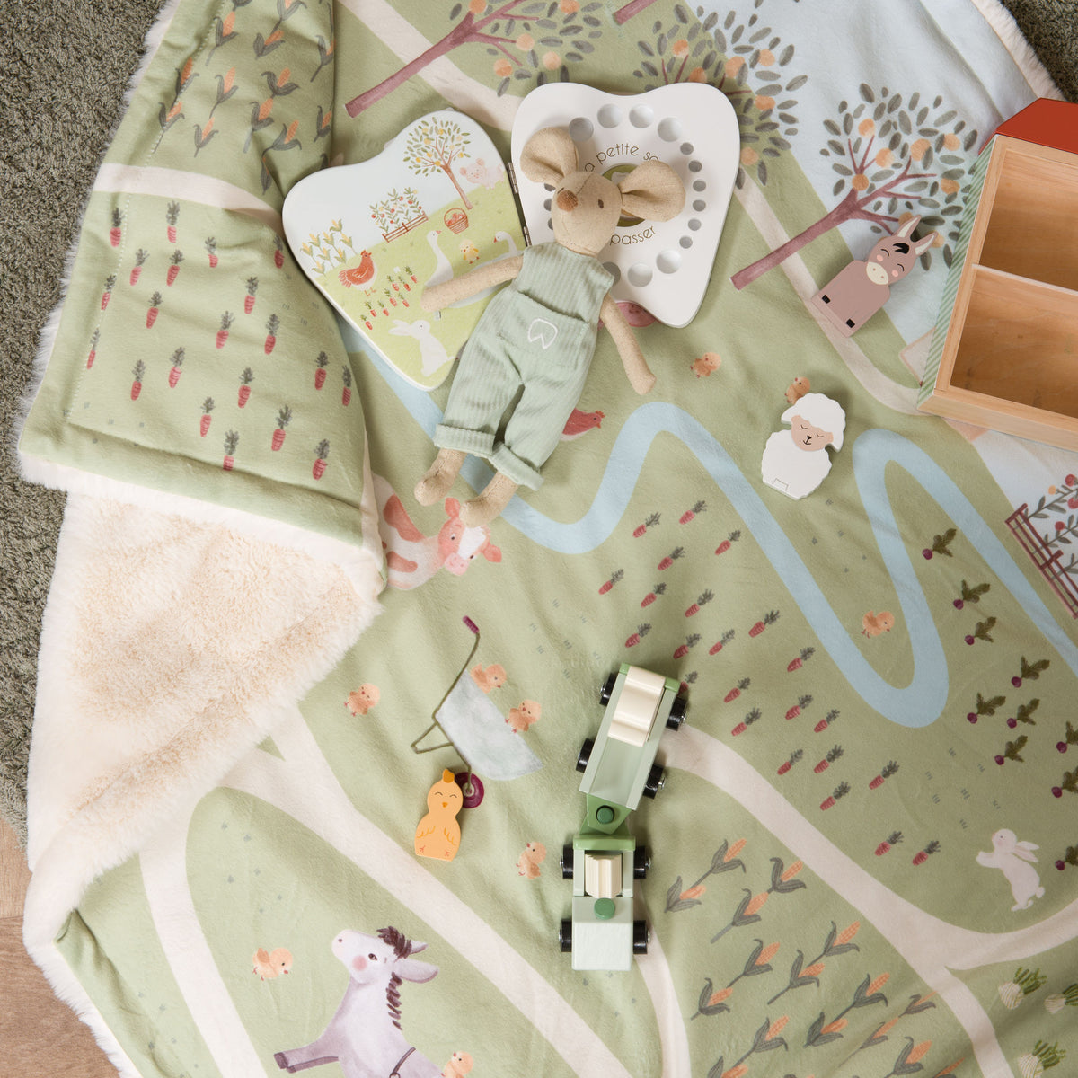Plaid enfant illustré campagne - Vert multicolore