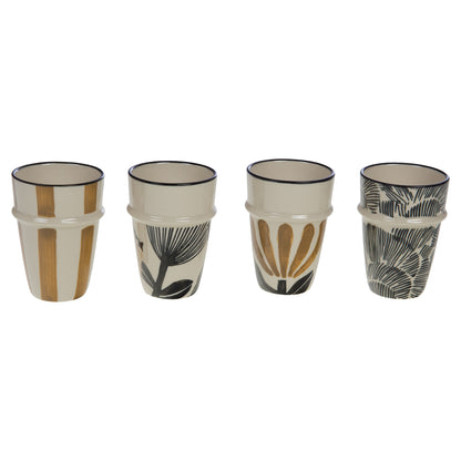 Tasse sans anse en grès feuillage - Crème et noir