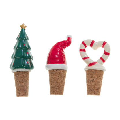 Coffret 3 bouchons de Noël en céramique - Vert, rouge et blanc