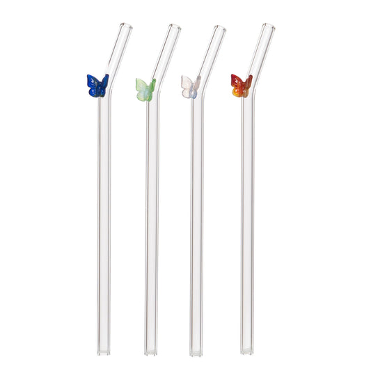 Pailles papillon X4 - Transparent cristal