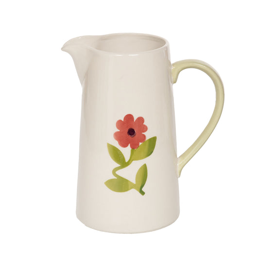Pichet fleur vintage - Crème et fleur rouge
