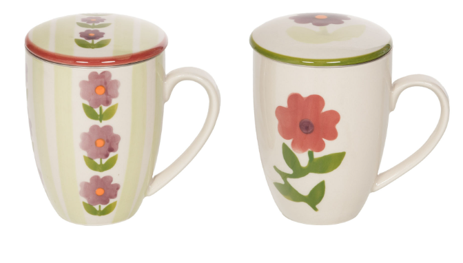 Mug tisanière fleur vintage rouge