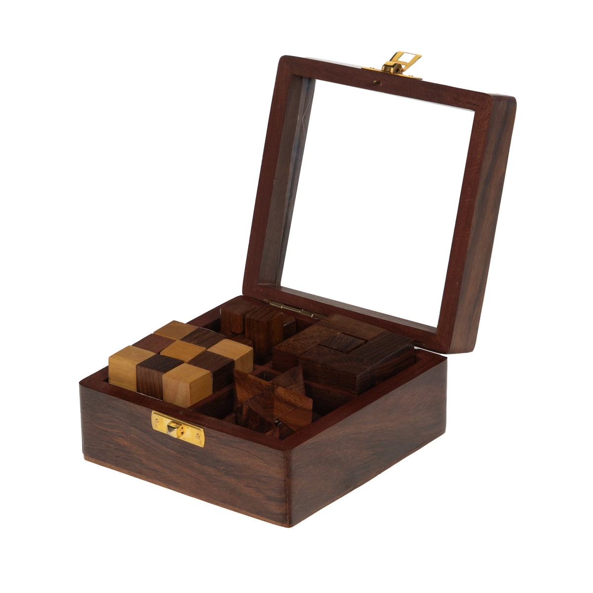Boîte 4 jeux casse-tête en bois - Marron
