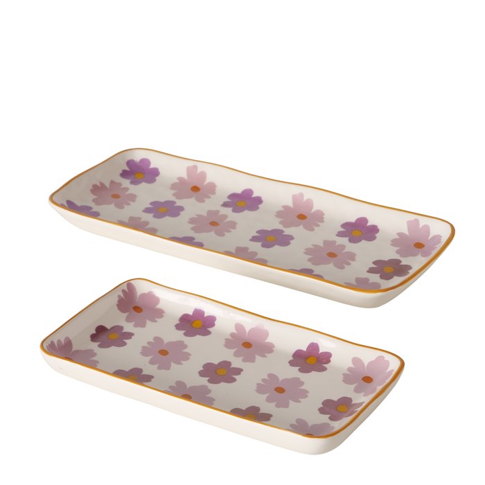 Plateau fleuri MM - Blanc mauve et rose