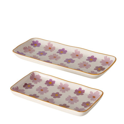 Plateau fleuri MM - Blanc mauve et rose