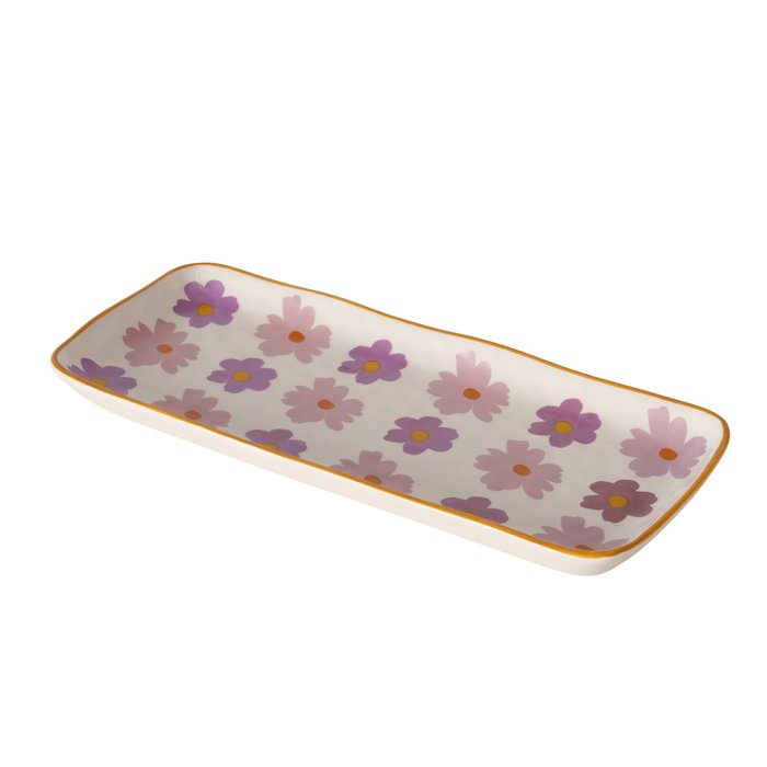 Plateau fleuri MM - Blanc mauve et rose