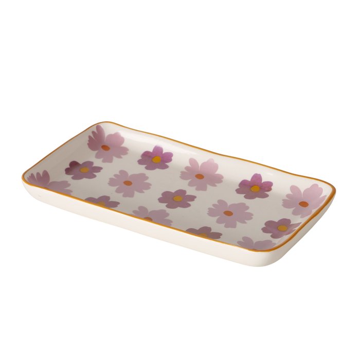 Plateau fleuri PM - Blanc mauve et rose