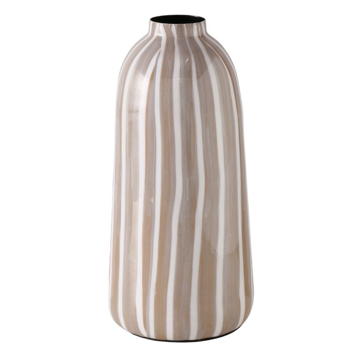 Vase rayé MM - Blanc et beige