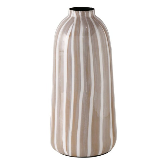 Vase rayé MM - Blanc et beige