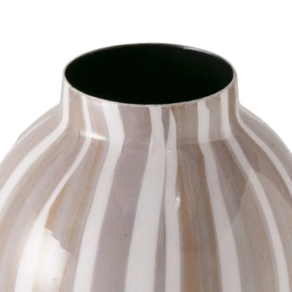 Vase rayé MM - Blanc et beige