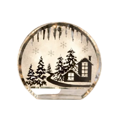 Photophore LED chalet et sapins - Argenté