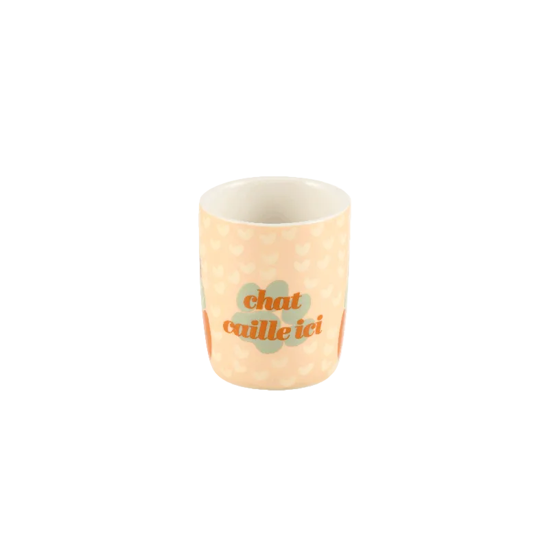 Coffret 2 tasses « Chat caille ici » en porcelaine - Multicolore