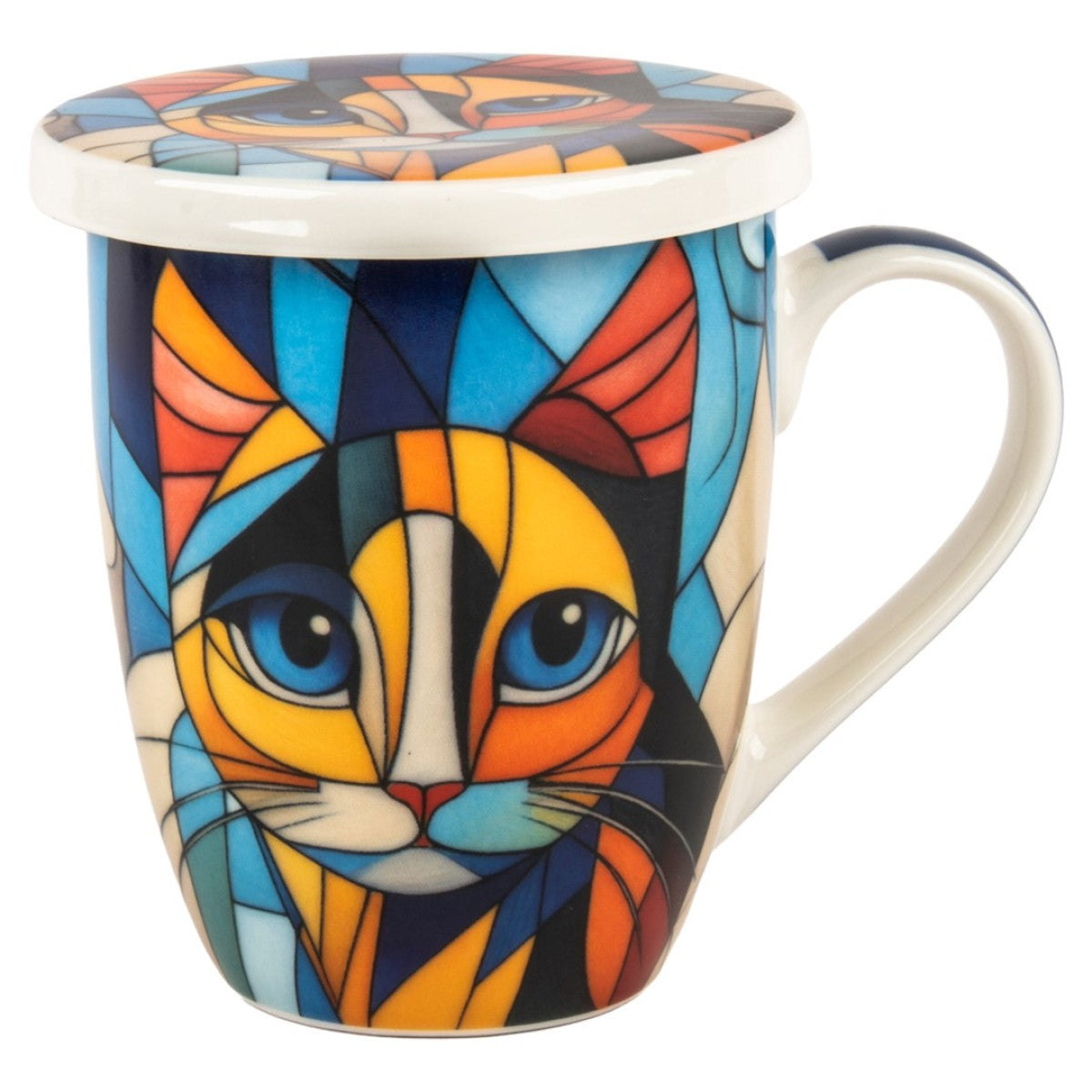 Mug tisanière Chat abstrait - Bleu et jaune