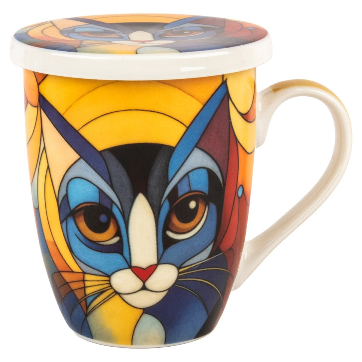Mug tisanière Chat abstrait - Jaune et bleu