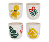Coffret 4 tasses de Noël en grès - Écru, jaune et vert