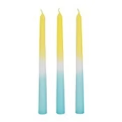 Boite 3 bougies chandelle jaune & turquoise h25