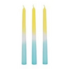 Boite 3 bougies chandelle jaune & turquoise h25