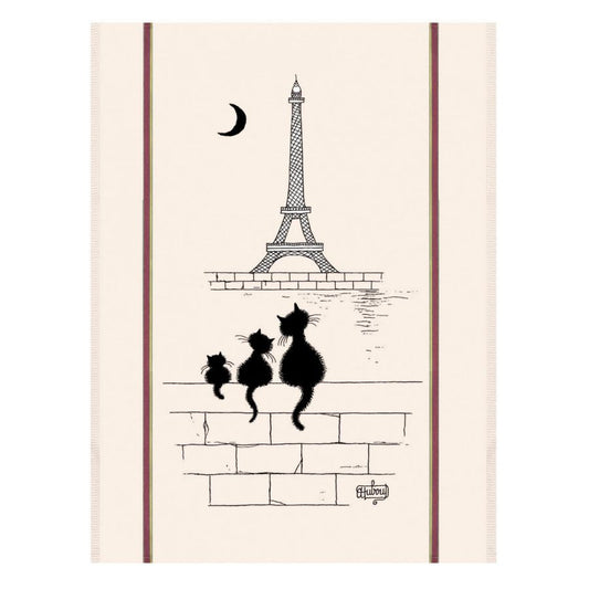 Torchon chat La Tour Eiffel - Ecru
