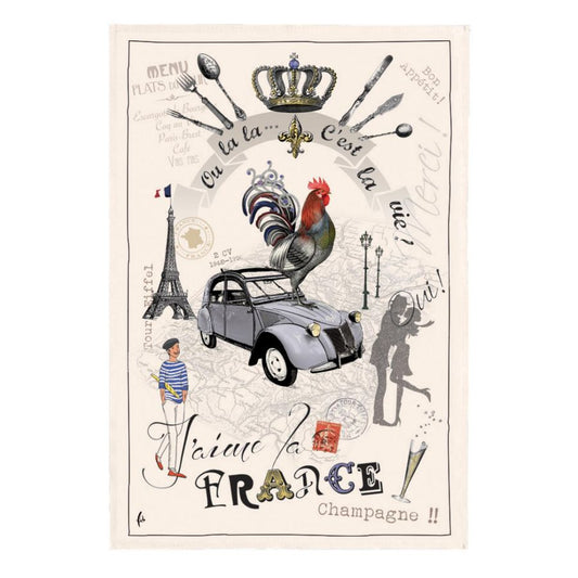 Torchon J'aime la France - Ecru