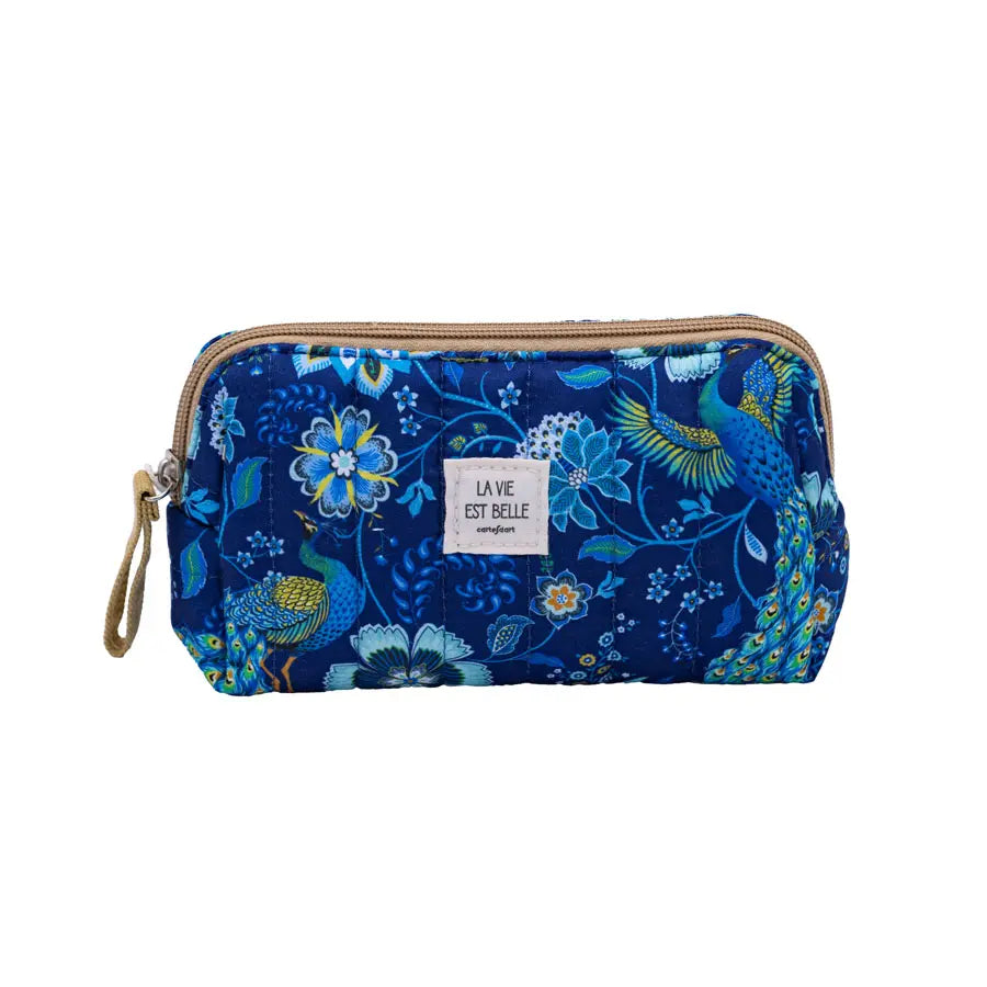 Trousse matelassée paons PM - Bleu
