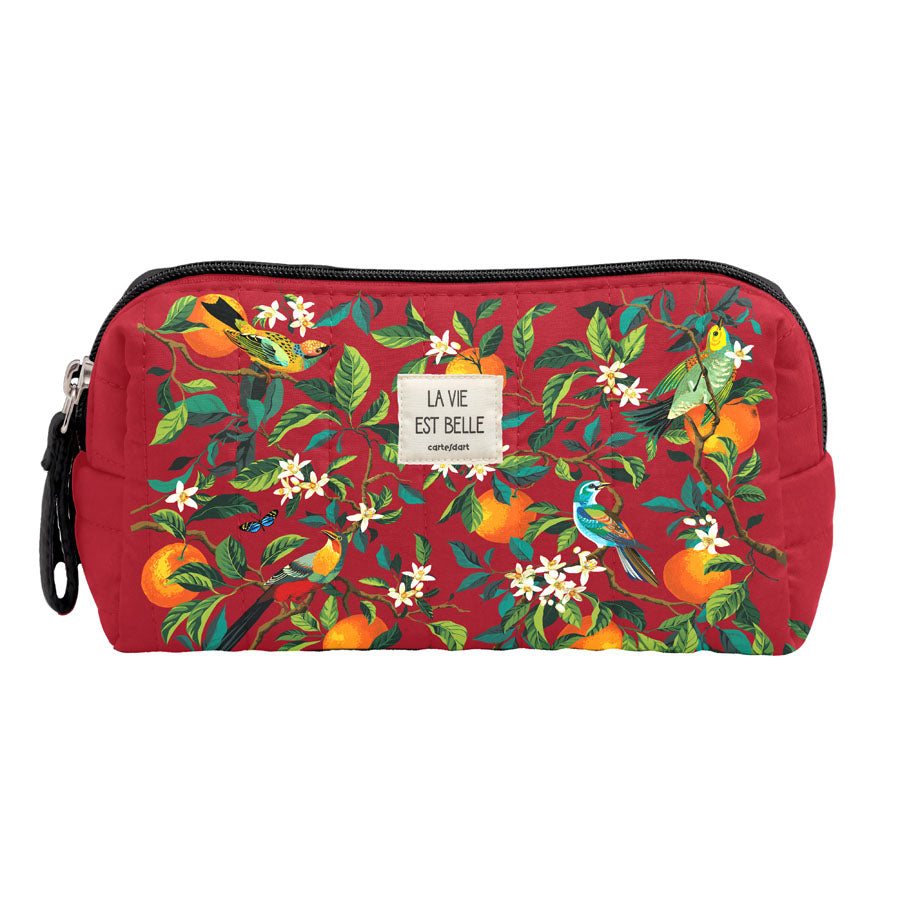 Trousse matelassée paons PM - Bleu