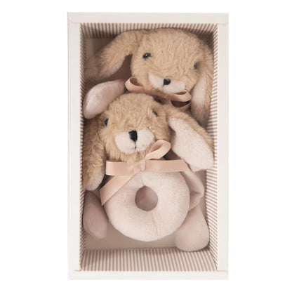 Coffret doudou et hochet - Marron clair