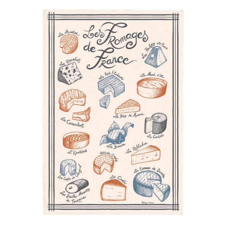 Torchon Les fromages de France - Ecru