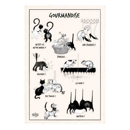 Torchon chat la gourmandise - Ecru