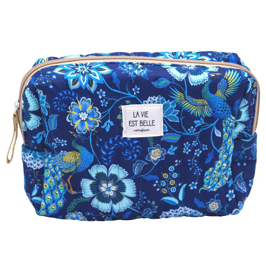 Trousse matelassée paons GM - Bleu