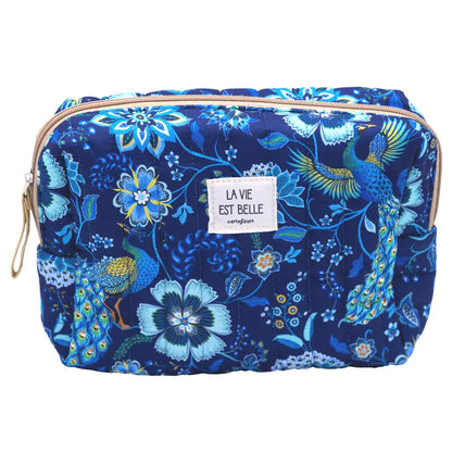 Trousse matelassée paons GM - Bleu