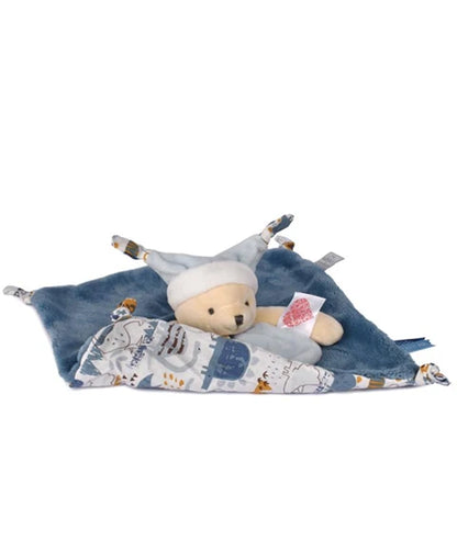 Doudou plat ourson - Bleu